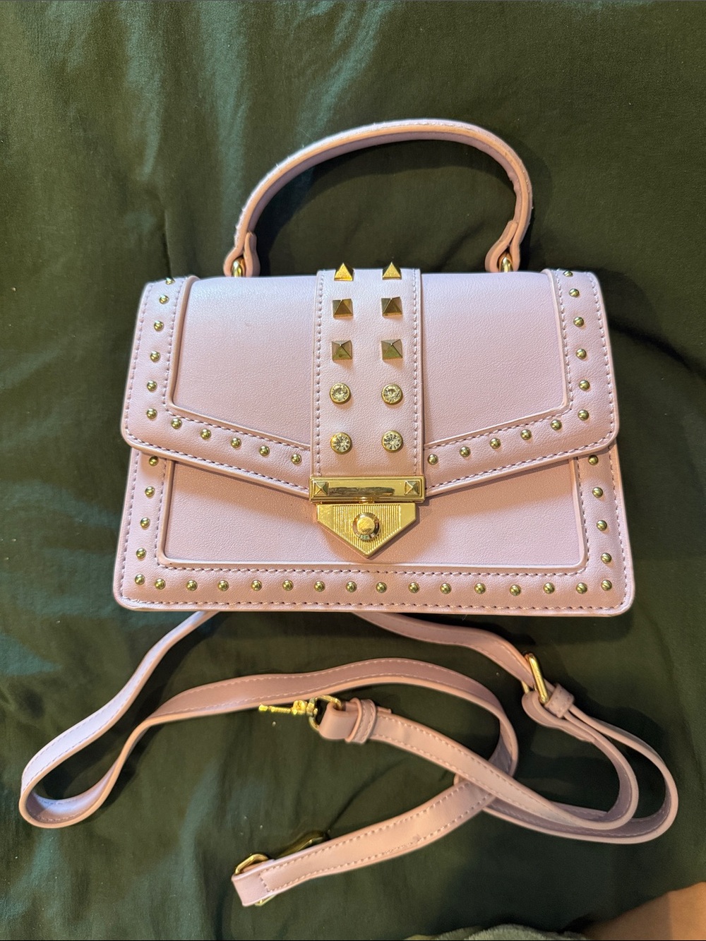 Gold-Stud Purple Top-Handle Satchel with Shoulder Strap